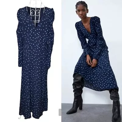 Zara Polka Dot Puff Sleeve Midi Dress Size XL • $29