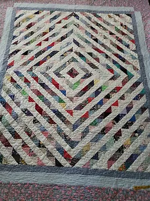 VTG 1980S MEMORIAL DIAMOND PATCHWORK QUILT DISTRESS PLEASE READ 92x78 • $129