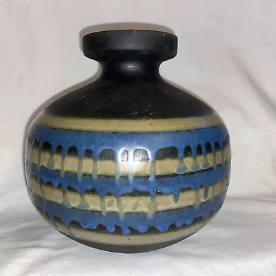 Haeger Pottery Black Raku Vase Lava Drip Glaze Mid Century Modern Blue • $75