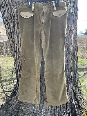 Vintage 70s Rappers Low Rise Flare Bell Bottom Corduroy Pants 36x32 USA Hip Boho • $60