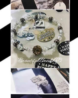 21st Milestone Bracelet Gift For Birthday Ab Crystal Beaded • £4.99