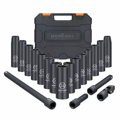 1/2-Inch Drive Deep Impact Socket Set Metric / Inch 6 Point 10mm-24mm/ 3/8 -1/4  • $72.99