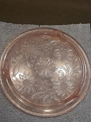 $9 • Buy Vintage Sunflower Pink Depression Glass Cake Plate Three Footed