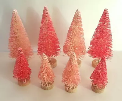 LOT Of 8 Mini Miniature RED & PINK Sisal Bottle Brush Christmas Flocked Trees • $18.95