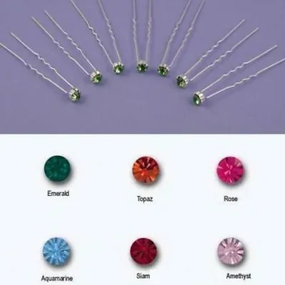 Set Of 6 Bridal Coloured Crystal Gold Or Silver Tone Hair Pins Jewels Slides • £3.99