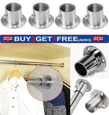 Support304 Stainless Steel Wardrobe Pipe Bracket Flange Rail Rod Pole End Suppor • £4.99