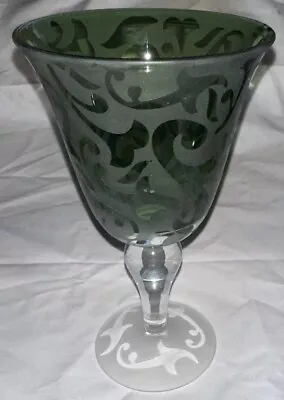 Michael Weems (Rare!) Green Glass Wine Goblet “Elise” Bulbous Stem Signed 2002 • $79.99