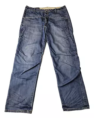 Marithe Francois Girbaud Vintage Y2K Baggy Wide Leg Blue Denim Jeans Mens 36x32 • $51.29