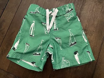 Janie & Jack Swim Club Baby Boy Size 6 To 12 Months Swim Trunks Green Sailboat • $10.99