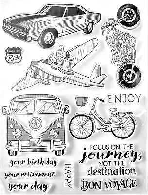 Vehicles Clear Stamp Set - Car Plane Bike Van Motorcycle - Approx 20 X 15cm • £5.65