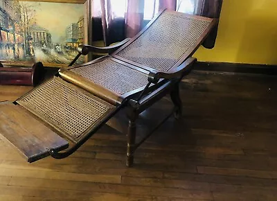 Make Offer Antique Folding Wood Cane Steamer Deck Chair 1890 England Vintage • $650