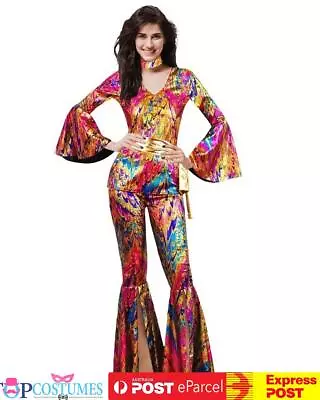 Disco Doll 1970s Costume Retro Hippie Diva Fancy Dress 70s 80s Outfit • $55.31