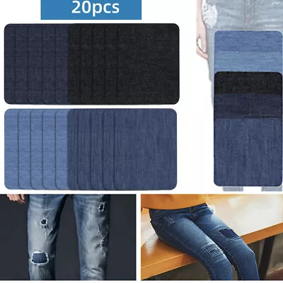 20pcs DIY Iron On Denim Fabric Patches For Clothing Jeans Repair Kit 4 Colors • £6.99