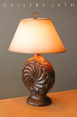 Sumptuous! Carved Wood Decorator Table Lamp! Vtg Mcm Rustic Western Cowboy Light • $1500
