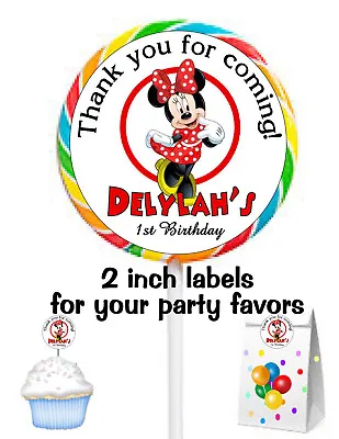 20 MINNIE MOUSE BIRTHDAY PARTY FAVORS STICKERS LABELS For Lollipops ~ Goody Bags • $5.99