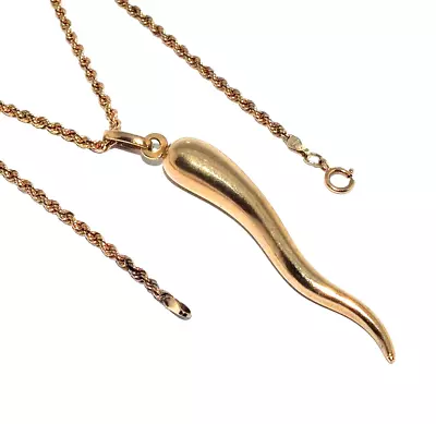 Ladies/womens 9ct Yellow Gold Horn Of Plenty Pendant On A Long Rope Chain • £280