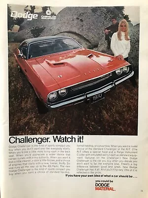 Vintage 1970 Dodge Challenger R/T Original Color Ad D053 • $5.95