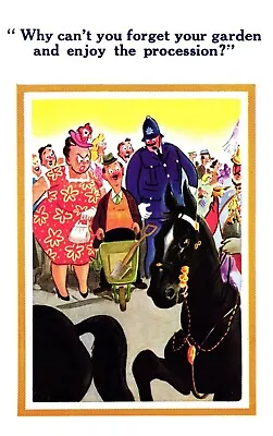 Comic Postcard 1956 Policeman Crowd Duty Royal Parade Horse Manure Barrow Man • £5.95