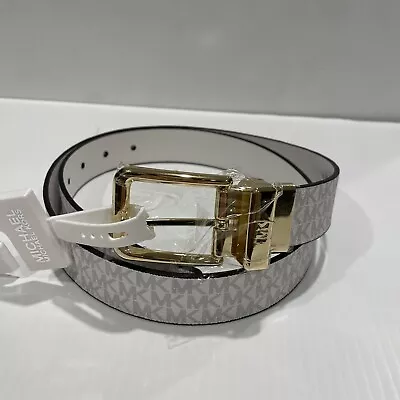 New MICHAEL KORS Twist Reversible Mk Logo WHITE Belt/ Gold Buckle Size SMALL • $39