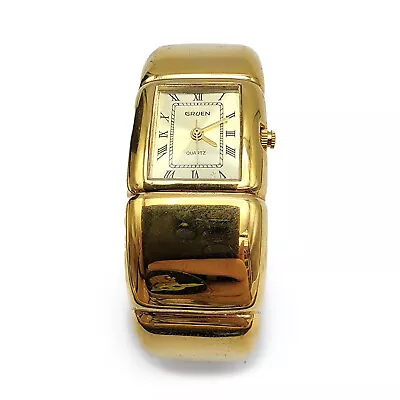 Vtg Gruen Ladies Gold Tone Cuff Watch Hinged Square Face Quartz Needs Battery • $24.99