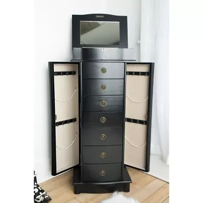 Jewelry Armoire Standing Cabinet Organizer 7 Drawers Storage Lockable Mirror Lid • $156.67