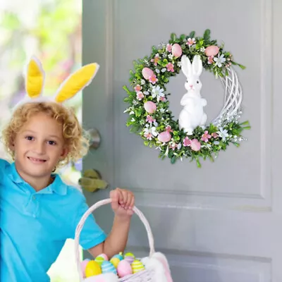 Easter Wreath Hanging Garland Bunny Rabbit Eggs Home Spring Floral Door Decor • £7.99