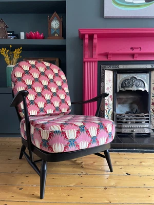 £545 • Buy Vintage Ercol Windsor Armchair - Tulips And Birds Velvet