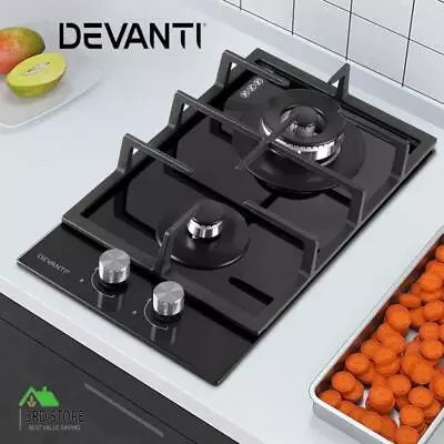 Devanti Gas Cooktop 30cm Gas Stove Cooker 2 Burner Cook Top Konbs NG LPG Black • $175.84