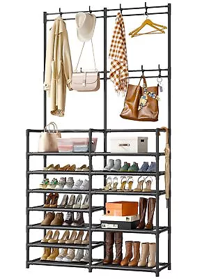 7 Tier Coat And Shoe Rack Entryway Hall Tree With Shelf With 8 Hooks • $49.70