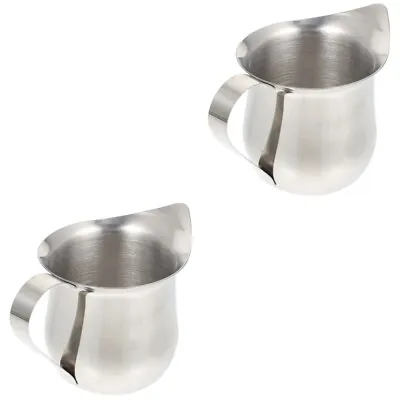  2 Pc Stainless Steel Milk Cup Mini Pot Boat Coffee Creamer Pourer • £7.95