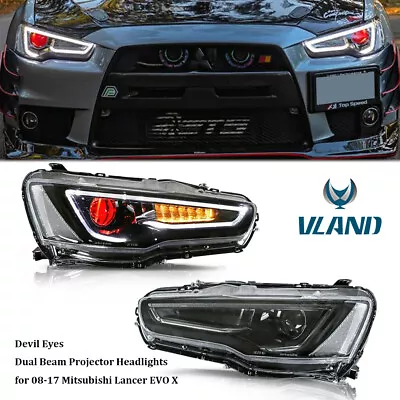 2X LH+RH Dual Beam Devil Eyes Halo Projector Headlights Fit 2008-17 Lancer EVO X • $389.99