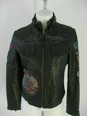 Ed Hardy Black Leather Jacket Size Small • $220.95