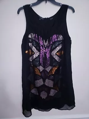 Womens Miss Me Sleeveless Shirt Top Blouse Embellished Colorful Size Large L  • $16.99