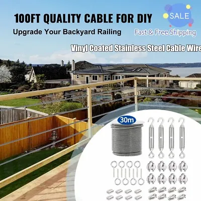 Hot Dipped Steel Cable Wire Rope Wire Rope Kit 100' Turnbuckles For Cable Wires • $41.40