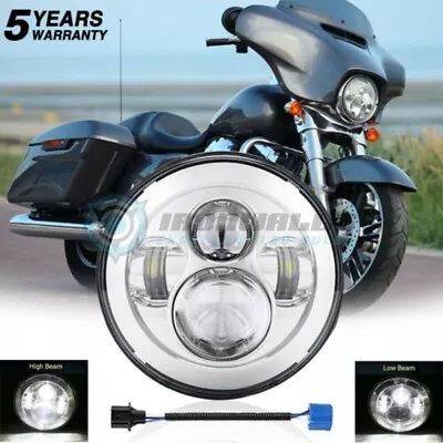 DOT 7  Inch Motorcycle LED Headlight Hi-Lo Beam Chrome For Harley Street Glide • $52.99