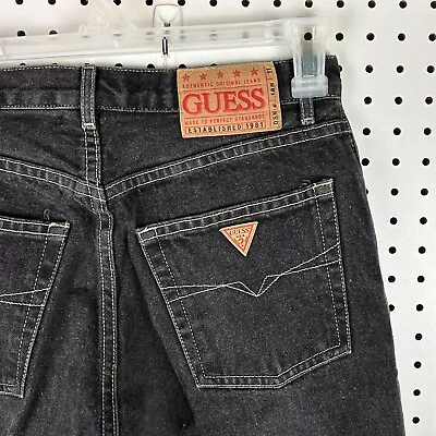 Vintage Guess Jeans Black Tapered 90s Mom Jeans High Rise Triangle Size 29x32 • $29.59