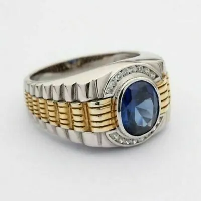 Natural Sapphire Two Tone Real Gold Ring Men's Ring • $1349.99