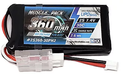 NHX Muscle Pack 2S 7.4V 360mAh 30C Lipo Battery W/ PH2 : AXIAL SCX24 • $11.95