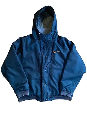 Vintage 90s Nike Bomber Jacket Hooded Full Zip Button Men's Size Medium • $69.99