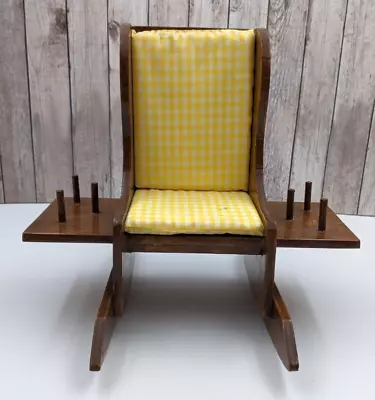 Vintage Wood Rocking Chair Pin Cushion Sewing Caddy With Spool Holder & Drawer • $18