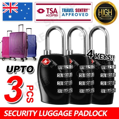 $21.95 • Buy 3x Code PadLock Security Locks 4-Dial TSA Travel Luggage Combination Lock AU