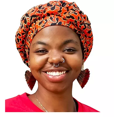 Orange Leaf African Print Ankara Modu Hat Pre-tied Head Wrap DP3844PT • $27.95