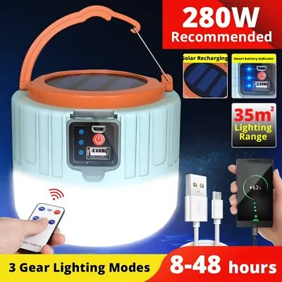 $25.51 • Buy 280W Solar Light Camping Lamp Bulb Portable Lantern Emergency USB Rechargeable