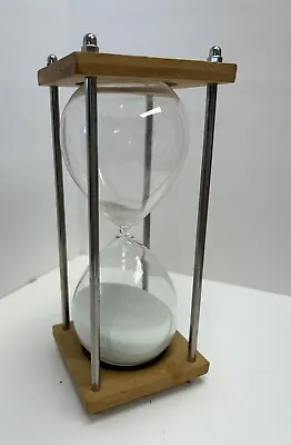 Nautical Vintage Sand Timer Hourglass Metal  Wood  Glass White Sand 8.75 Tall • $22