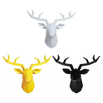 3D Resin Deer Head Sculpture Antlers Wall Mounted Geometrical Stag Bar Decor • £26.70