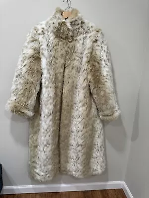 Vintage Women Fashion Cream Full Length Faux Fur Coat .Size 1X. • $160