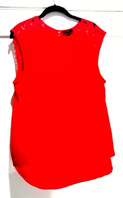 J Crew Crimson Red Lace Houlders Sleeveless Top Wth Sm Keyhole Back; Size 16T • $1