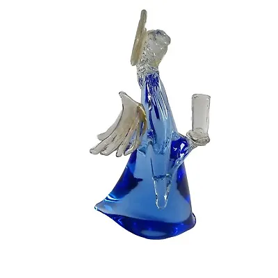 Vintage Murano Blue Aventurine Italian Art Glass Candleholder Angel Figurine 8  • $199