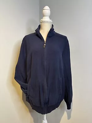 Tasso Elba Mens Navy Cotton Long Sleeve Knit Full Zip Cardigan Sweater Large • $14.99