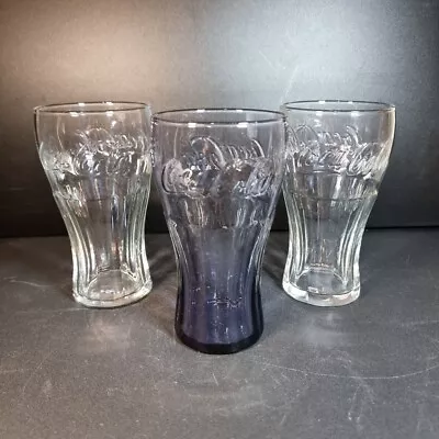 Set Of 3 Coca Cola 6  Purple And Clear Glass • $10.97